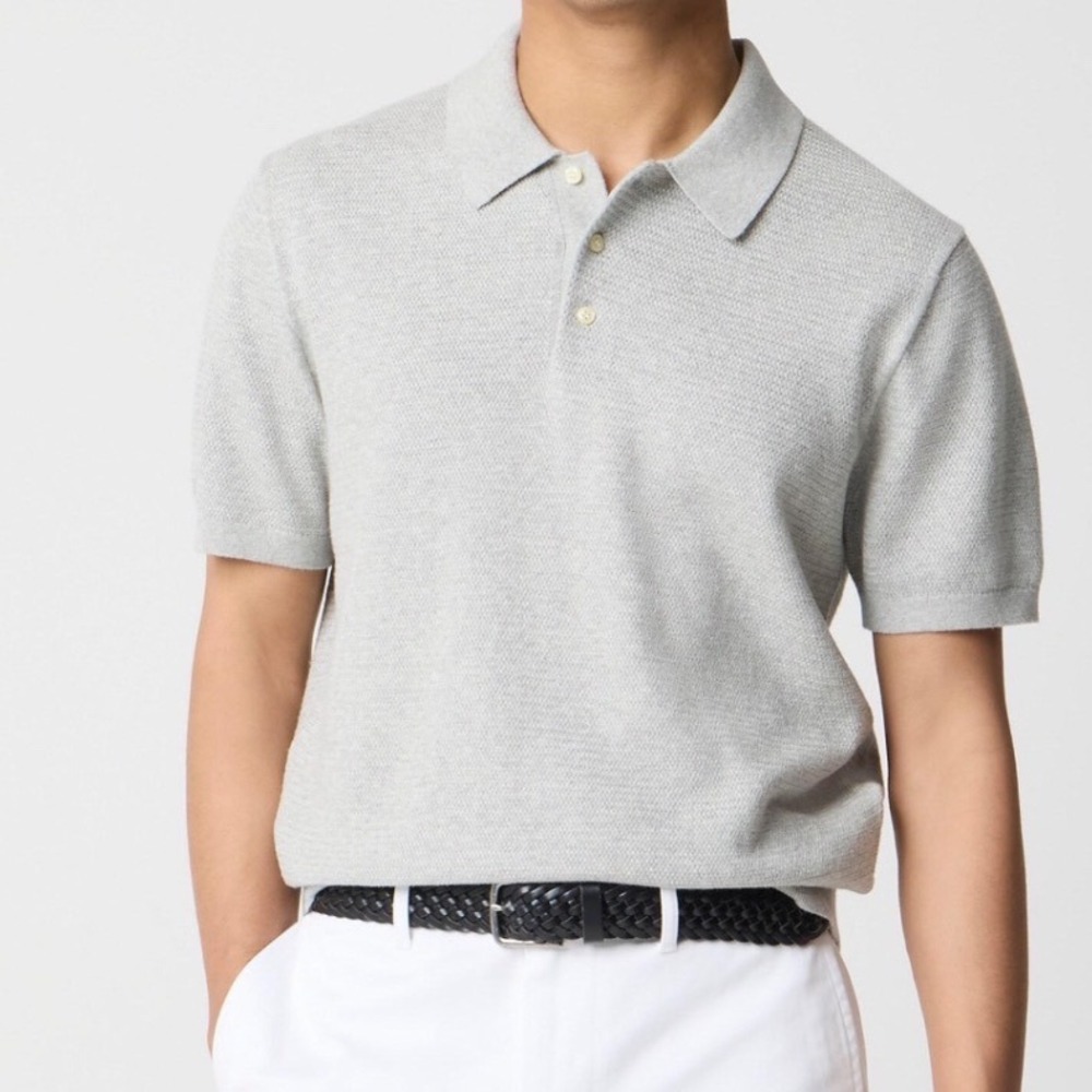 J.Crew Factory Mens Basketweave Cotton Sweater Polo Grey Heather Size M